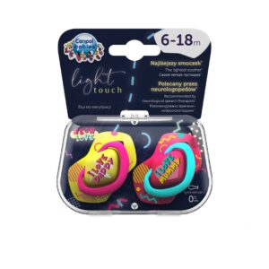 Canpol babies, Symmetrical Silicone Soother Light touch 6-18m - NEON LOVE 2 pcs